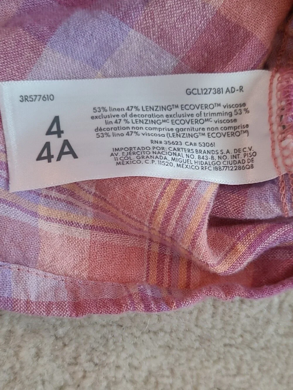 OshKosh B'gosh Pink and Lavender Plaid Button Blouse